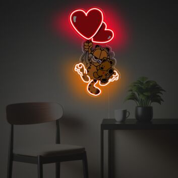 Garfield Holding Red Heart Balloon LED Neon Acrylic Artwork
