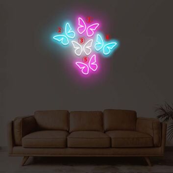 5 Butterflies On One Board Neon Sign