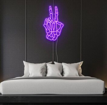 Peace Skull hand neon sign
