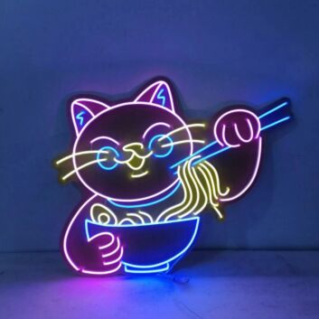 Cat Eating Noodles Neon Sign