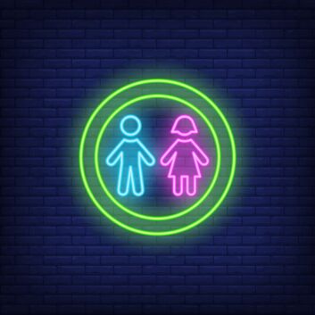 Boy and Girl Silhouettes Circle Neon Sign