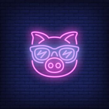 Cute Cartoon Pink Pig Sunglasses Neon Sign
