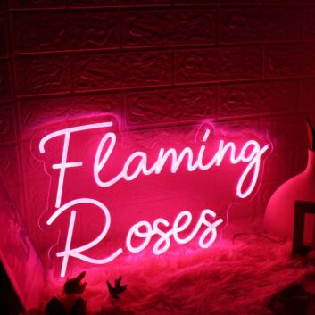Flaming Roses Pink Neon Sign