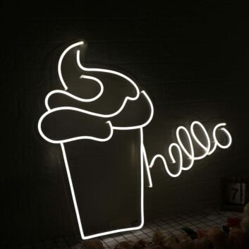 Hello With Ice Cream White Neon Sign