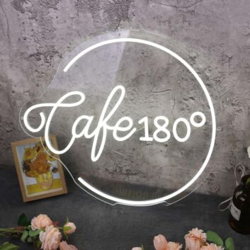 Cafe 180 Custom White Neon Sign