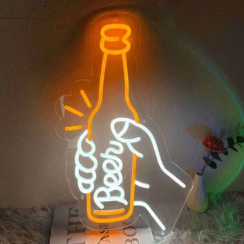 Customize Hand Holding a Beer Bottle Neon Cheers to Good Times