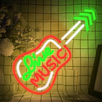 Live Music Electric Guitar Neon Sign