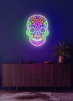 Skull Neon Reminder of Life's Edge and Vibrancy