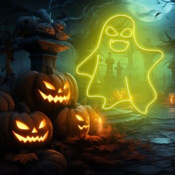 Cute Ghost LED Neon Sign - Halloween Wall Art for Spooky Decoration