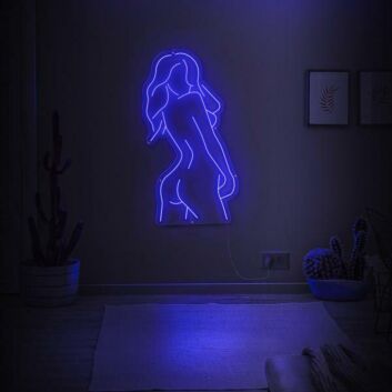 Beautiful girl shadow Looking back Neon lights