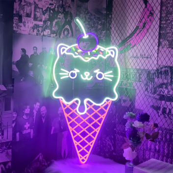 Purrfect Treat Cat Shaped Ice Cream Neon Sign