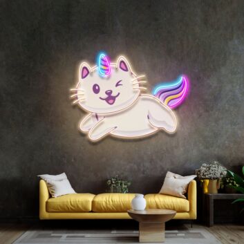 Cat Unicorn Flying Led Neon Sign Light Pop Art