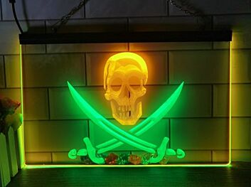Pirates Skull and Swords Two Tone Hanging Neon Sign