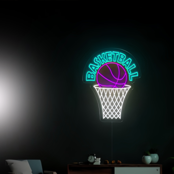 Basketball Hanging on Hoop Neon Light