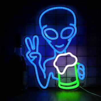 Happy Alien Drinking Neon Sign
