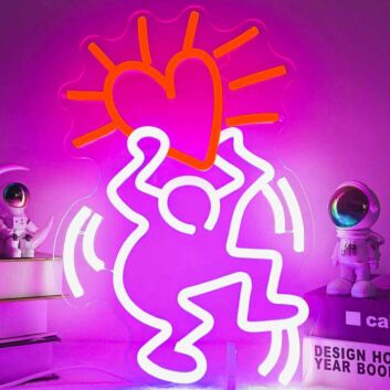 Single Abstract Figure Holding Heart Neon Light