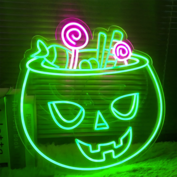 Halloween Pumpkin and Candy Neon Sign