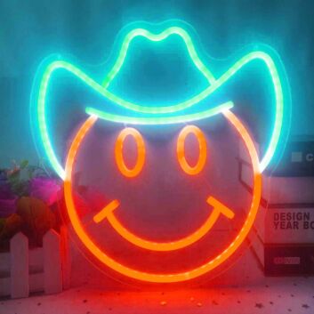 Smiley Face with Cowboy Hat Neon Sign