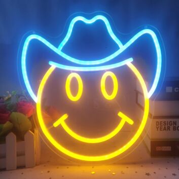Smiley Face with Cowboy Hat Neon Sign