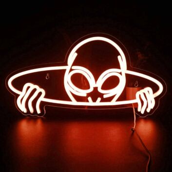 Alien in UFO Neon Sign