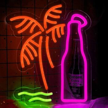 Beer Bottle Palm Tree Bar Neon Sign