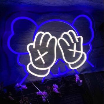 Bear Covering Eyes Neon Sign