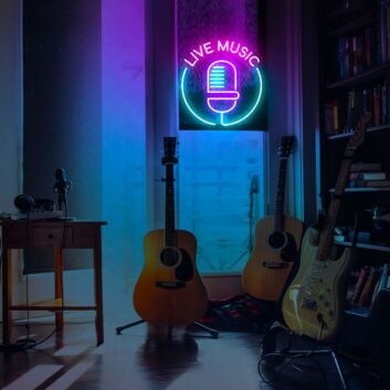 Microphone Live Music Neon Sign Ideal for Recording Studios and Music Venues
