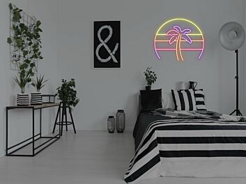 Palm Tree Retro 80S Sunset Neon Sign for Tropical and Retro Decor