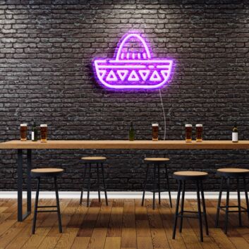 Cartoon Mexican Hat Sombreros Neon Sign for Festive and Fun Spaces