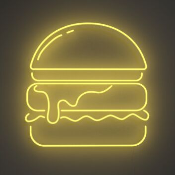 Gold Burger Neon Sign MNE11065 for Food Lovers and Dining Areas