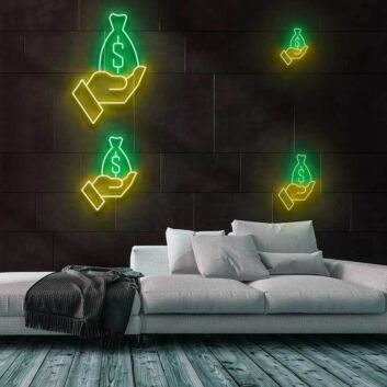 Money Bag Neon Sign for Wealth and Prosperity Themes
