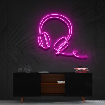 Headphones Line Art Neon Sign for Music Studios and Game Rooms