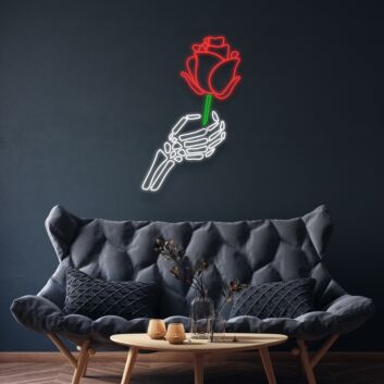 Skeleton Hand Holding Rose Neon Sign Add an edgy and romantic vibe