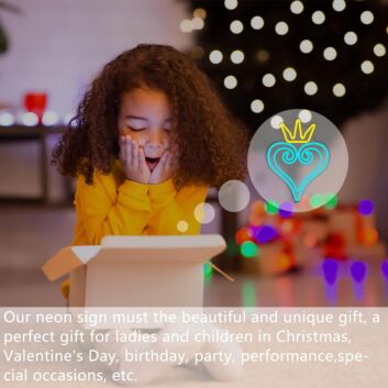 Golden Crown and Ice Blue Heart Princess Neon Sign Kids Room