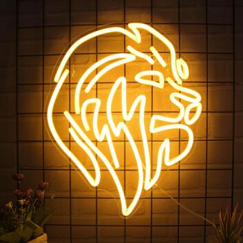 Golden Lion Head Neon Sign Living Room Accent