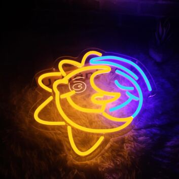 Golden Sun and Dark Blue Moon Spliced Neon Sign Home Decor