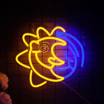 Golden Sun and Dark Blue Moon Spliced Neon Sign Home Decor