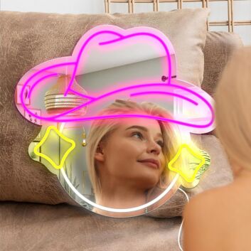 Hat Styling Neon Mirror Sign Fashion Studio Vibes