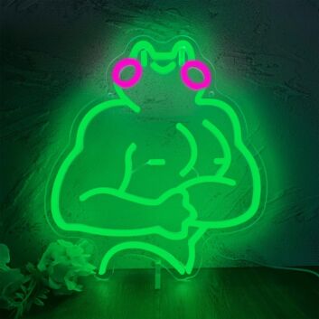 Rose Eyes and Green Muscle Frogs Neon Sign Kids Room Fun