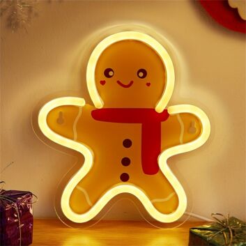 Brighten Your Christmas Festivities and Storefront with the Back Plate LED Neon Sign Featuring a Delightful Gingerbread Man.