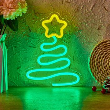 Brighten Your Festive Season: Perfect for Home Decor, Office Celebrations, and Store Displays with Backboard LED Neon Light Christmas Tree Xmas.