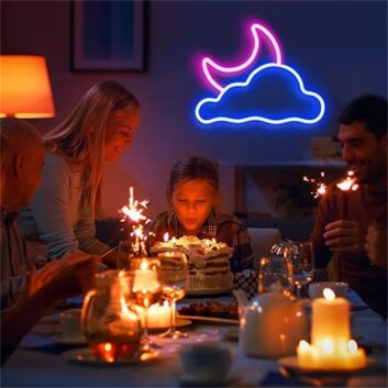 Brighten Up Your Nights: Cloud And Moon LED Neon Sign for Magical Home Decor and Dreamy Events