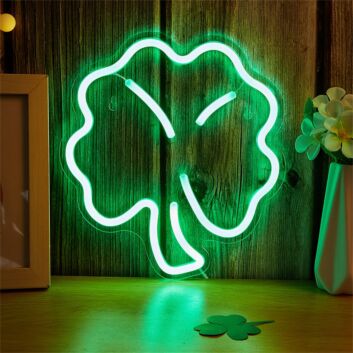 Brighten Your Bar, Office, or Wedding in Style with the Clover Shape Green LED Neon Sign.
