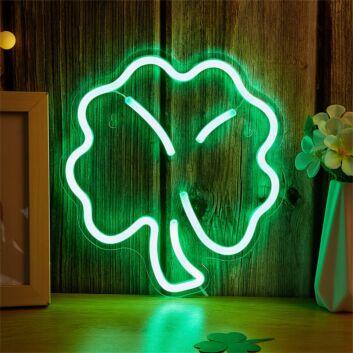 Brighten Your Bar, Office, or Wedding in Style with the Clover Shape Green LED Neon Sign.