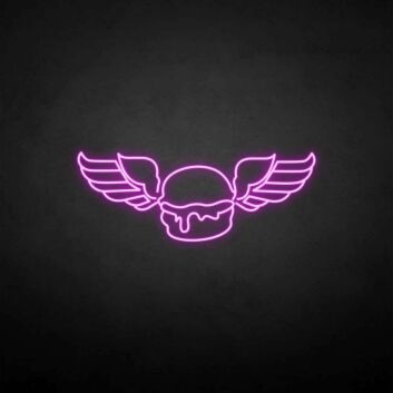 Wings with humburger neon sign