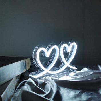 Brighten Up Your Spaces: Double Love Heart Home LED Neon Sign Perfect for Home Decor, Weddings, and Romantic Celebrations.