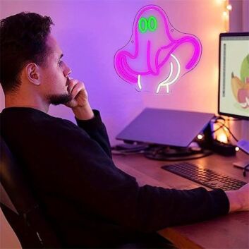 Spookify Your Space: Funny Ghost LED Neon Sign Halloween Cute Boo LED Neon Sign for Home, Bars, and Halloween Parties.