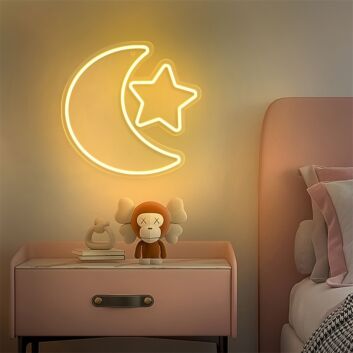 Add a celestial touch to your home, office, or event with the Mini Moon Star LED Neon Sign.