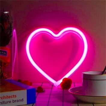 Brighten Up Your Space: Pink Heart LED Neon Sign Perfect for Weddings, Romantic Settings, and Trendy Bars.
