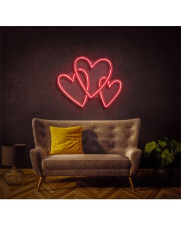 Light Up Your Special Moments: Three Love Heart LED Neon Sign Perfect for Weddings, Anniversaries, and Romantic Home Decor.